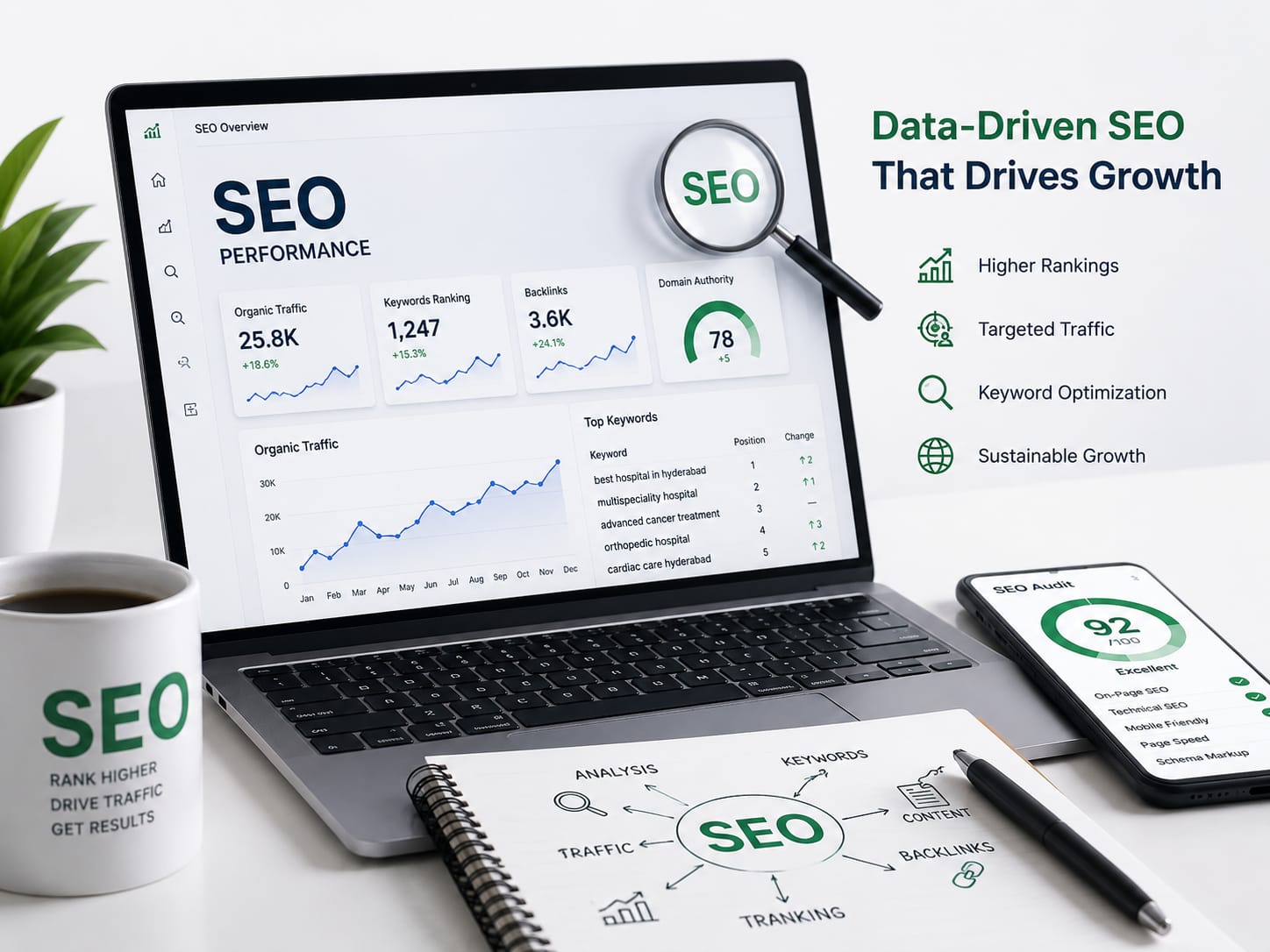 SEO Analytics Dashboard and Rankings
